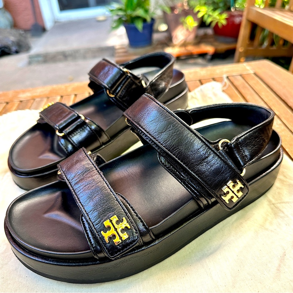 Tory Burch Kira Sport Sandals in Black Leather size 9 women’s
